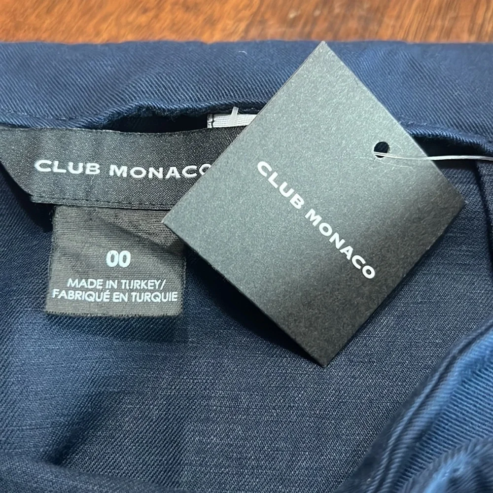 Club Monaco Navy Blue Belted A Line Midi Skirt Sz 00 NWT